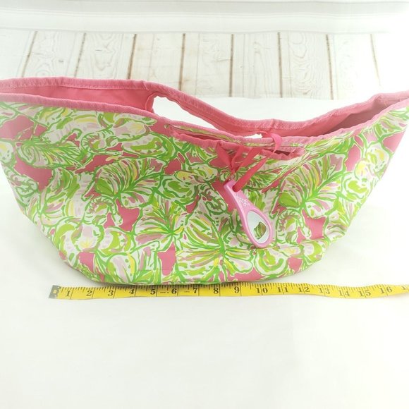 Lilly Pulitzer Pink Floral Bottle Opener Outer Pockets Bucket Style Tote… - Picture 9 of 14